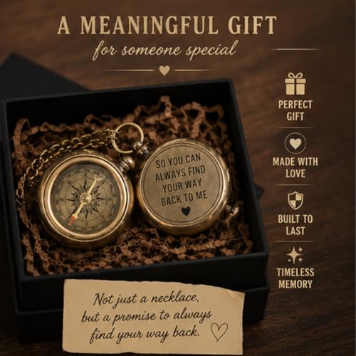 Brújula de Latón Grabada con Cadena y Estuche de Cuero – "Para que siempre puedas encontrar el camino de regreso a mí" – Brújula de Bolsillo Personalizada para Cumpleaños, Aniversario o Bautizo miniatura 5