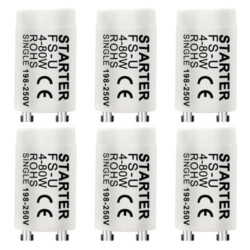 Set di 6 starter 4-80w universali 198-250V per tubi fluorescenti e LED, starter neon ad accensione rapida, compatibili con lampade al neon per illuminazione interna domestica, magazzini e garage
