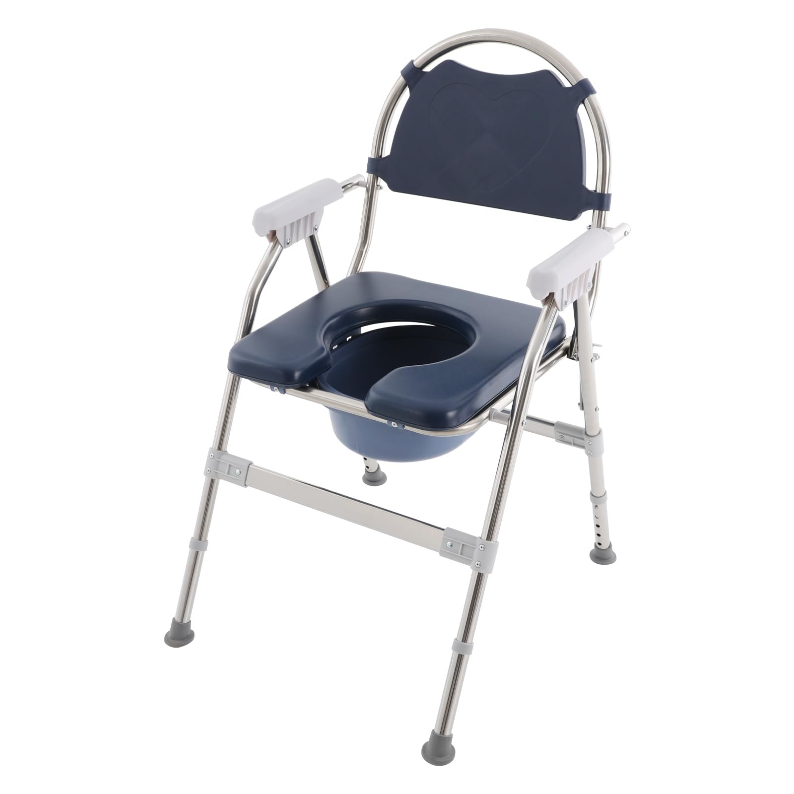 Krzesło toaletowe dla seniorów, składane, wózek inwalidzki prysznicowy z regulacją wysokości, nośność 150 kg, krzesło WC z wyściełanym siedziskiem i wiadrem toaletowym, stabilne i wygodne (granatowe)