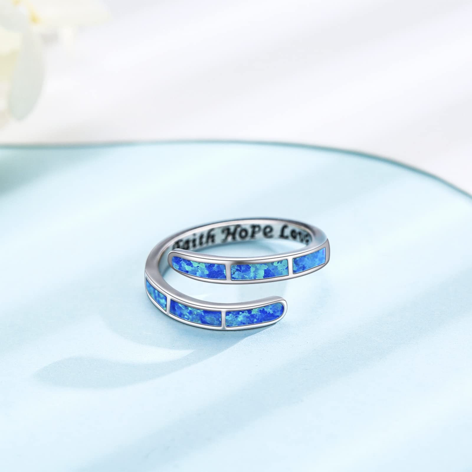 Anillo de plata de ley 925 con diseño de Faith Hope Love/I Can Do All Things, anillo ajustable de ópalo para mujer, joyería de ópalo para niñas y mujeres