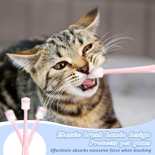 BOHUIZ 3-stück Katzen- und Hunde-Zahnbürste, 360 Grad Reinigung, Weiche Borsten, Pink, Blau, Grün