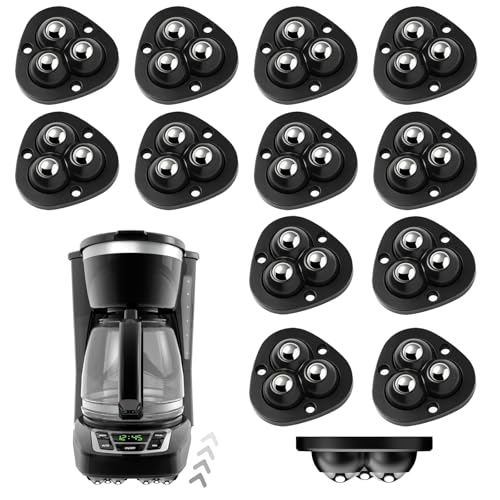Appliance Slider Rollers, 12 Pack Self Adhesive Swivel Caster Wheels, 360° Mini Appliance Wheels for Kitchen Countertop, Coffee Maker, Air Fryer, Storage Boxes, Small Furniture, Black