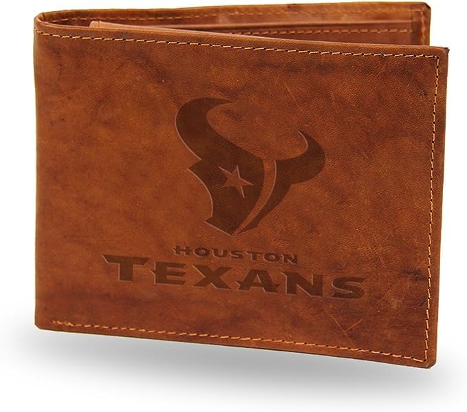 Rico Houston Football Texans Brown Leather Embossed Bifold Passcase Wallet