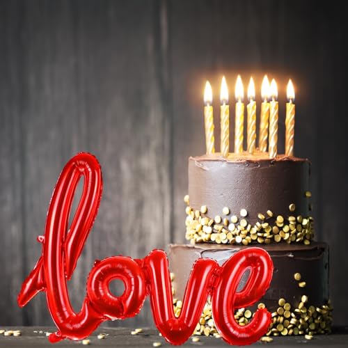 Image of KITTER Love Red Foil Balloon | Foil Party Balloons Decoration for Birthday, Anniversary, Ring Ceremony, Welcome, Festival, Wedding, Valentine Day Celebration | Cursive Font Love Balloon Red Color