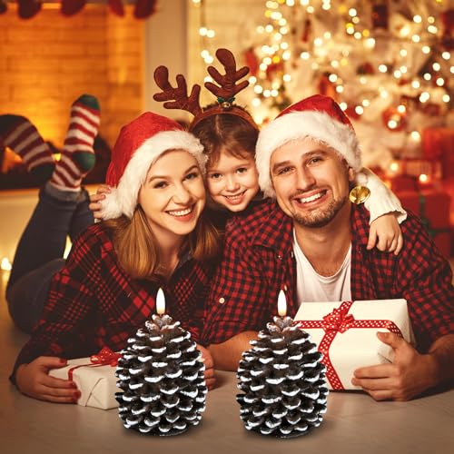 Image of Wondise Flameless Candles with Timer, Battery Operated Flickering 3D Wick Real Wax Pine Cone Candles for Christmas Indoor Decoration, Set of 2(D3.5 x H6 Inch)