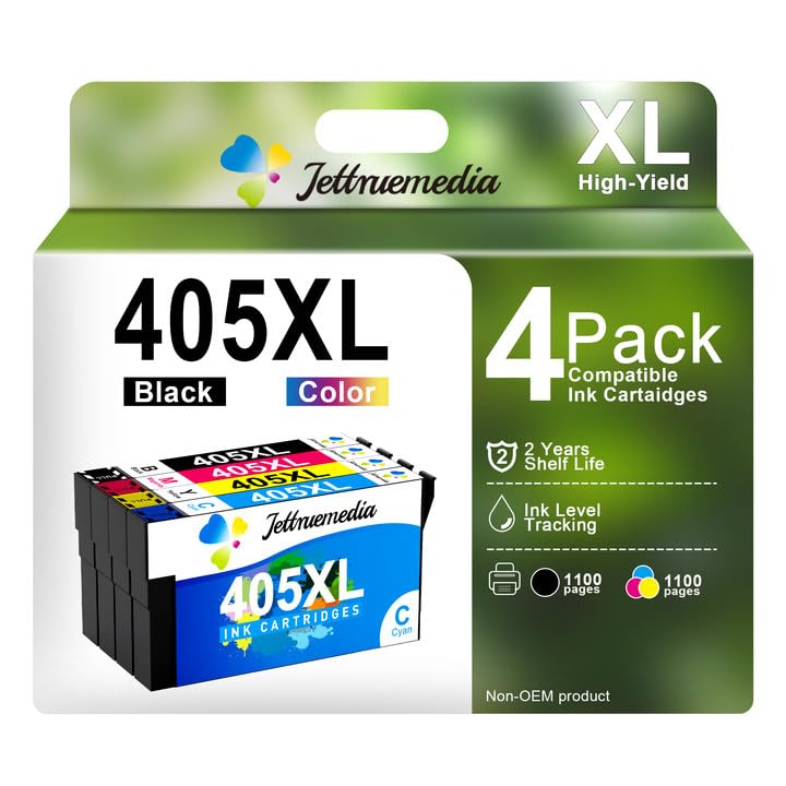 4-Pack 405XL Ink Cartridges Multipack Compatible with Epson 405 Ink Cartridges for Epson WorkForce WF-3820 WF-7310 WF-7830 WF-7840 WF-4830 WF 3820 WF 7310 WF 7830