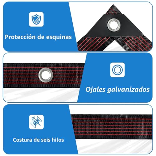 Lona impermeable transparente con ojales de 3x4m para aislamiento de plantas 6