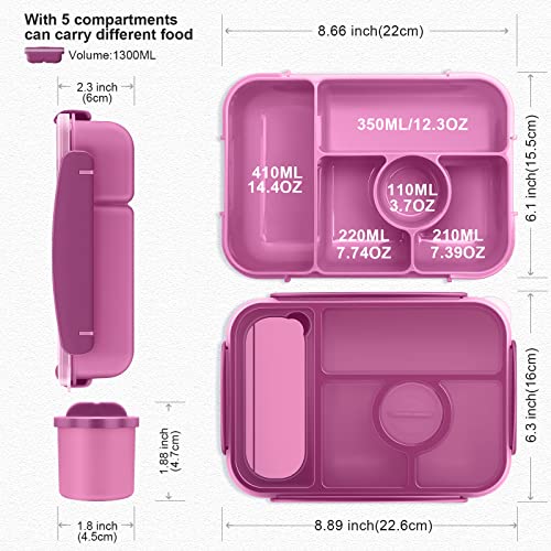 Amathley Bento Box Adult Lunch Box,Lunch Box Kids,Lunch Containers For Adults/Kids/Toddler,5 Compartments Bento Lunch Box For Kids With Sauce Vontainers,Microwave & Dishwasher & Freezer Safe thumb #3
