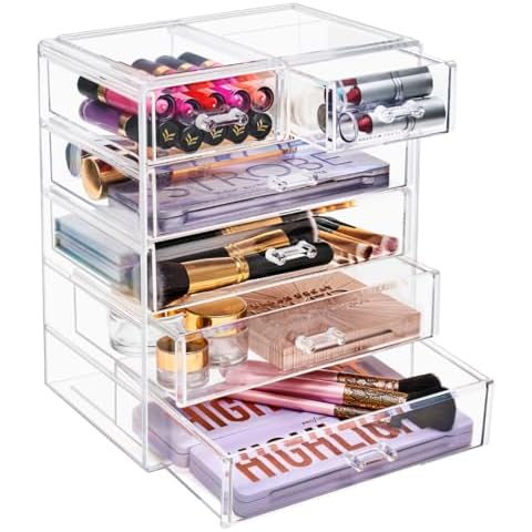 Sorbus Acrylic Makeup Organizer - Organization and Storage Case for Cosmetics Make Up & Jewelry - Big Clear Makeup Organizer for Vanity, Bathroom, College Dorm, Closet, Desk (4 Large, 2 Small Drawers) Cover