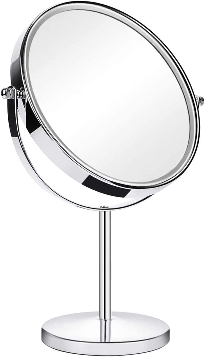 ANGNYA Double Sided Vanity Mirror 20 cm（8-Inch）, 1X and 3X Magnifying Mirror Round Freestanding Makeup Mirror for Bedroom, 360 Degree Swivel with Stainless Steel Frame