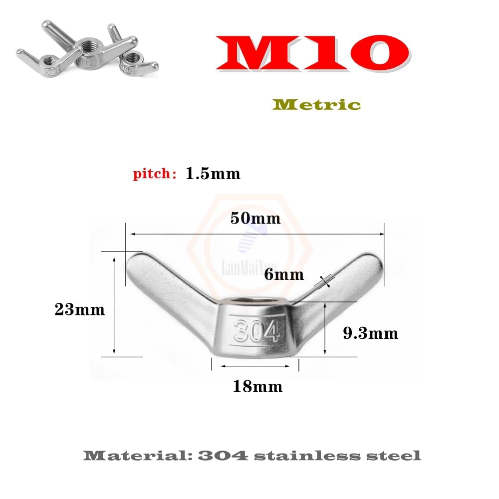 5pcs M10-1.5 Metric 304 Stainless Steel Sheep Horn Nuts, Cowhorn Nuts