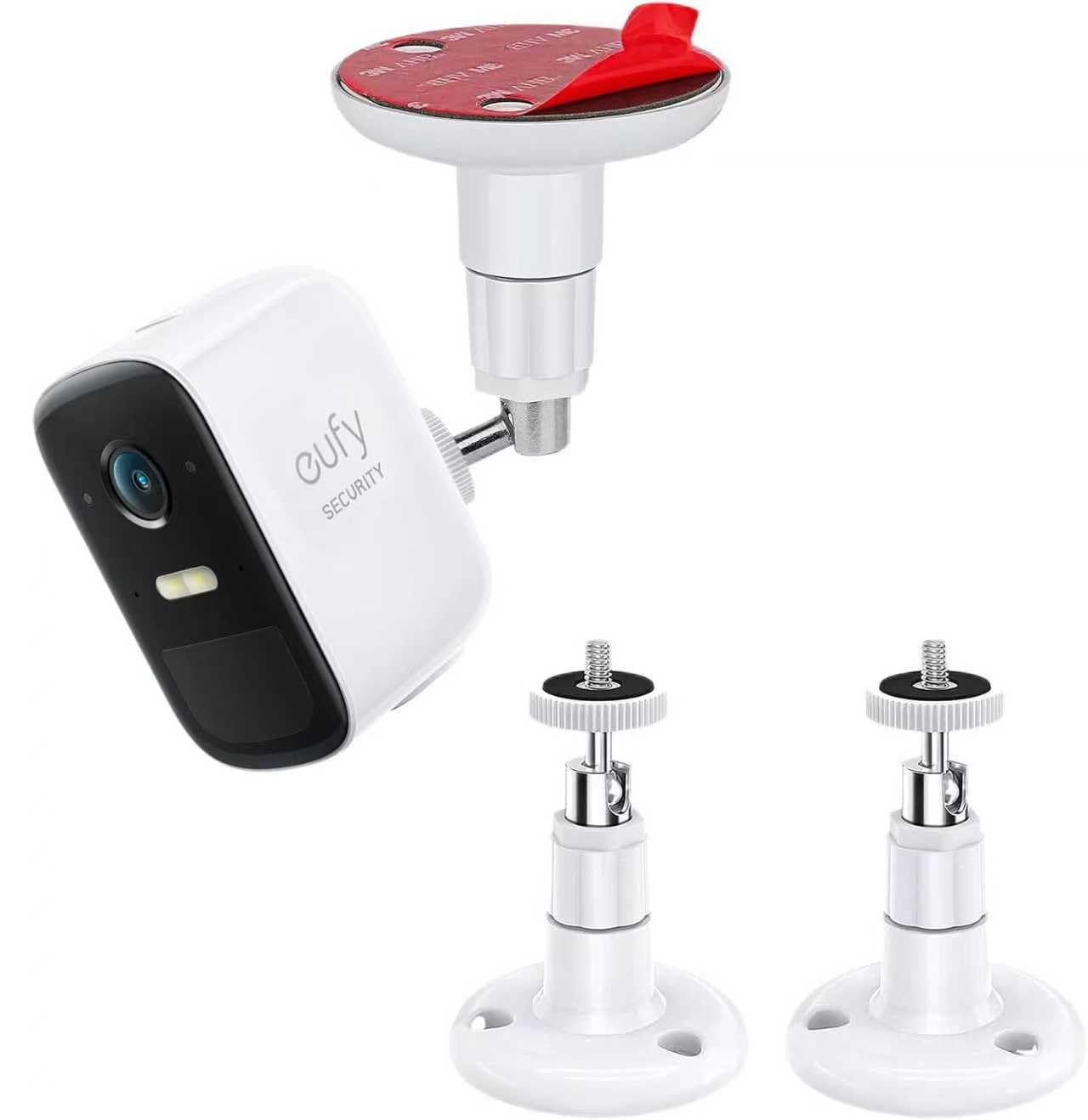 Soporte de pared para cámaras de seguridad eufy 2C/2C Pro, 2/2 Pro, 3C/S300, 3/S330 y eufyCam SoloCam S220/C210. ​​Ajustable 360 ​​grados, adhesivo o con tornillos (2 unidades)