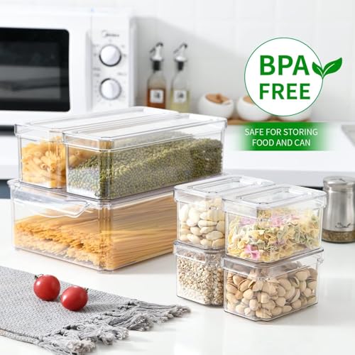 KUMD-10-Pack-Food-Storage-Organizer-Bins-Clear-Stackable-Containers-Organizer-bins-with-lids-for-food-packets-snacks-spice-pouches-tea-dry-goods-Fits-pantry-kitchen-cabinet-countertop