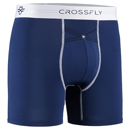 Crossfly Herren Unterwäsche IKON X 15.2 cm Boxershorts 24 Stunden Komfort & Innovativer Clever Zugang Atmungsaktiv & Weich Marineblau/Weiß, Silber/Anthrazit, Schwarz/Silber, S, M, L, XL, Navy,Weiß