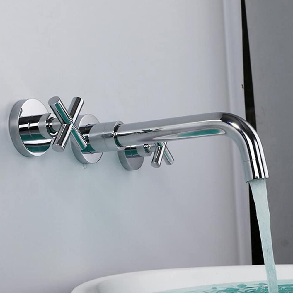 jruia 3 agujeros de montaje en pared – Grifo empotrado baño grifo de 2 Palanca Mezclador de lavabo grifo de pared para lavabo latón cromo caño de 180 cm