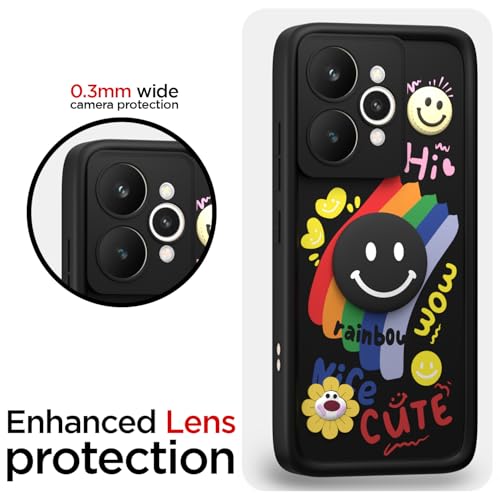 Image of Pikkme Back Cover for Realme 15 Pro 5G | Soft Silicone| Cute Rainbow Smile & 3D Cartoon Flower Design | Shockproof Raised Camera Protection Bumper Case (Black)
