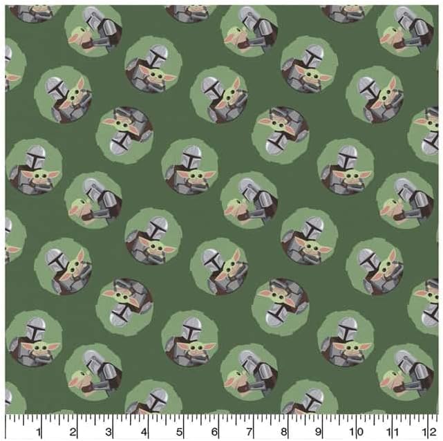 Quilting Cotton for Sewing - Star Wars Collection - 100% Cotton - Soft, Decorative Material - Pre-Cut 44-45 Inches Wide x 2 Yards - by Camelot Fabric (Mando and Child Toss Green)