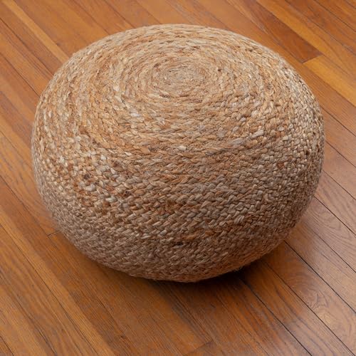 Decor Therapy Round Pouf Ottoman Footrest, Natural Jute Woven, Boho Pouf, Bohemian Style Casual Seating for Living Room, Bedroom, Patio Decor 19"x 19"x 10.5" - Image 6