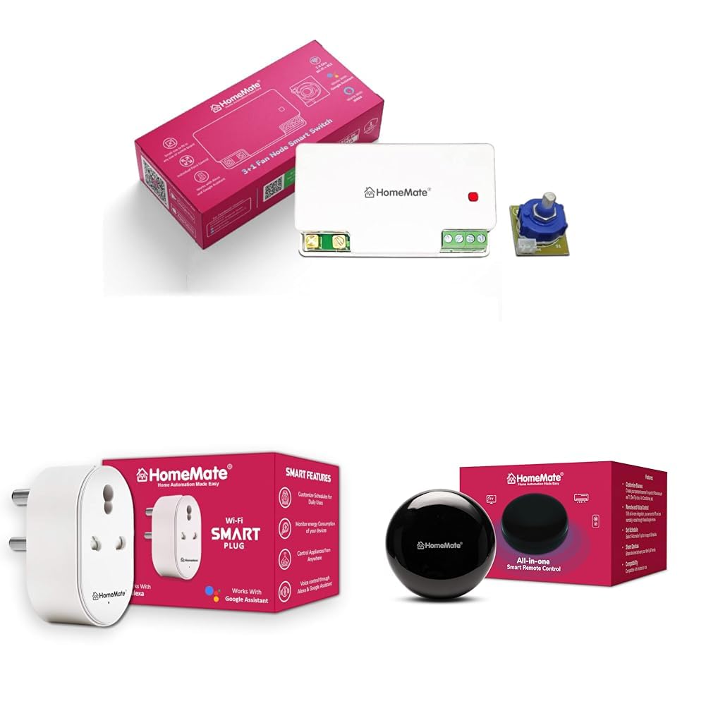 HomeMate® WiFi 3+1 Node Switch | 3 On/Off and 1 Fan Regulator | Retro Fit with Manual Control | No H