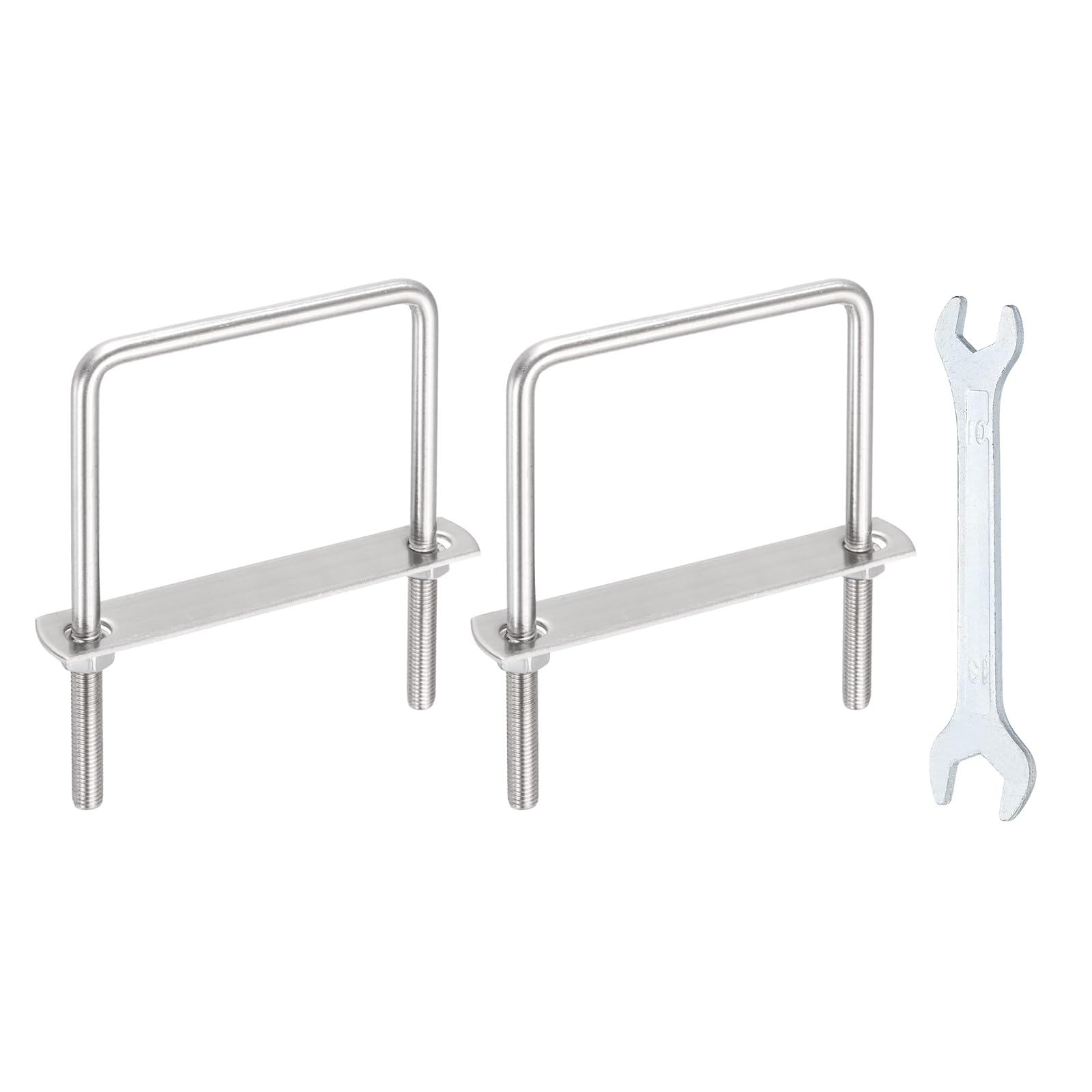 sourcing map 2 Sets M8 Square U-Bolts, 3.58"(91mm) Inner Width 5.1"(130mm) Length 304 Stainless Steel U Clamp Bolts with Nuts, Plates and Wrench for Trailer Ski Boat Fishing Boat