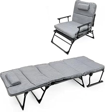 RELEMTRA Office Folding Sun Loungers Recliners Portable Camping Bed Outdoor Military for Travel Base Camp Hiking Mountaineering Adjustable Guest Bed (Grey)