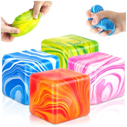 4 Pièces Colorés Ice Cube Anti Stress, Squishy Nice Cube, Soft Sensory Squeeze Toys Fidget Toys Anti Stress Balle pour Enfants Adultes Autisme TDAH, Anti...
