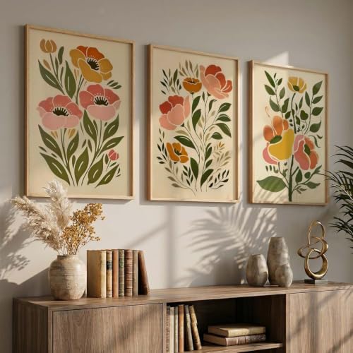 Image of kotart Botanical Art Home Decoration Painting | Floral Paintings With Frame For Living Room Bed Room Hotel Wall Decor Digital Reprint Set of 3 (20x30 Inch)