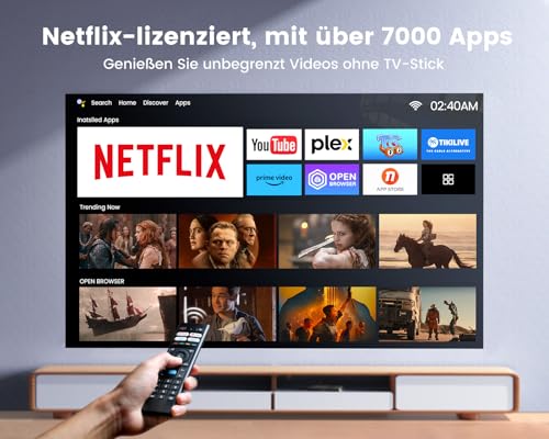 Beamer Kompatibel mit Netflix & Dolby Audio, 30000 Lumen Autofokus/Trapezkorrektur Beamer 4K...