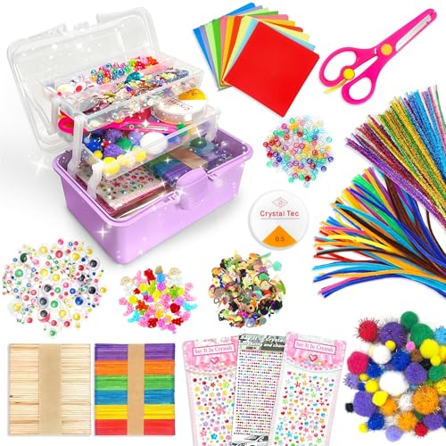 Cafiuio 2500+PCS Arts and Crafts Supplies for Kids DIY Craft Supplies Kit Box for Ages 6-8 Arts and Crafts Kit for Kids Crafting Supply Set for Girls Boys Birthday Christmas Gifts (Purple)