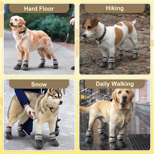 PVUEL Hundeschuhe Pfotenschutzschuhe,4 Stück atmungsaktive Hundeschuhe mit Rutschfester Sohle, Reflektierende Schnallen,für kleine mittelgroße Hunde geeignet, Outdoor-Aktivitäten in Schwarz,Größe 1