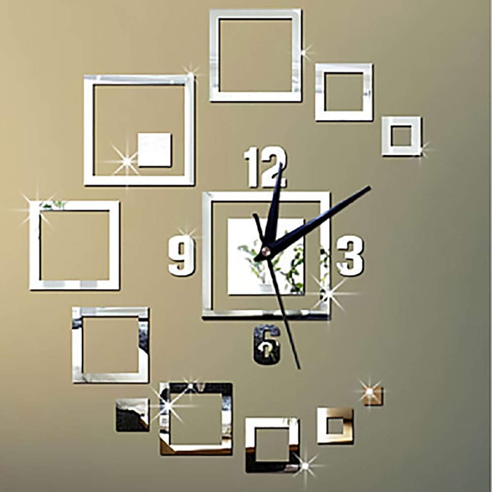 Horloge murale moderne acrylique irrégulière argent pour décoration intérieure salon et chambre