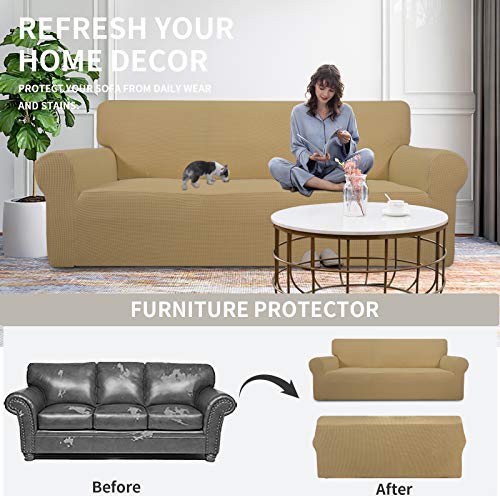 Image of Easy-Going Stretch Chair Sofa Slipcover 1-Piece Couch Sofa Cover Furniture Protector Soft with Elastic Bottom for Kids, Pet. Spandex Jacquard Fabric Small Checks (Chair, Golden)