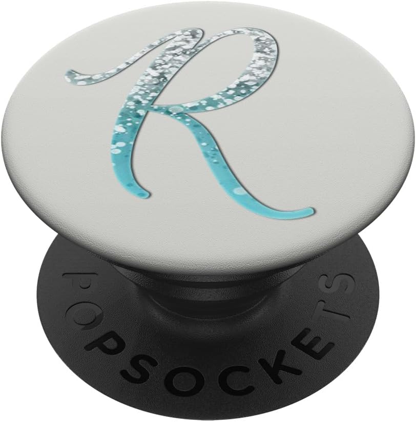 Light Blue Letter-R On a White PopSockets MagSafe PopGrip for iPhone