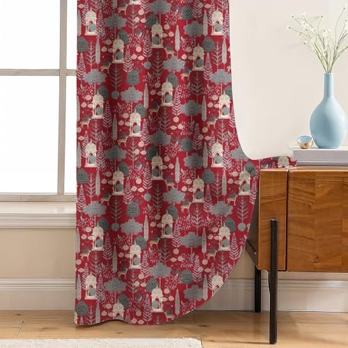 Image of LINENWALAS Pichwai Printed 100% Blackout Curtains for 7 Feet Door Set of 2 Panels, Thermal Insulated, Noise Reducing Luxury Drapes, Heritage Art Inspired Premium Curtains for Living Room (Red)