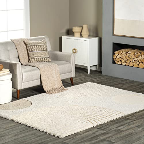nuLOOM Gloria Abstract Shag Area Rug - 5x8 Shag Area Rug Modern/Contemporary Beige/Ivory Rugs for Living Room Bedroom Dining Room Nursery Kitchen