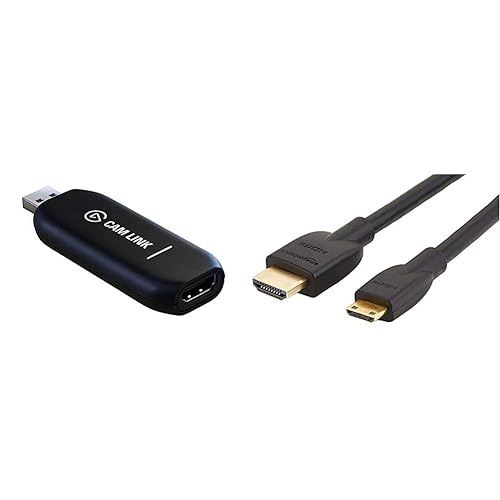 Elgato Cam Link 4K- Diffusion en Direct et Enregistrement par Reflex, Capture HDMI Compact, USB3.0 & Amazon Basics Câble Mini HDMI vers HDMI 2.0 Haut débit 1,83 m - Cam Link - Cam Link + Câble Mini HDMI Vers HDMI
