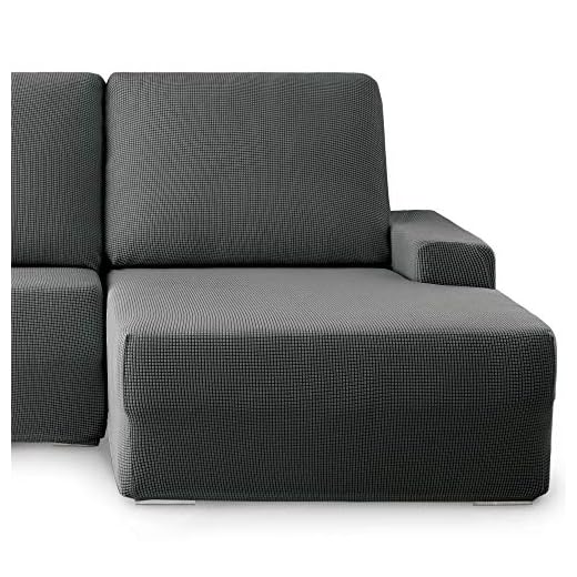 Eiffel Textile Monaco Elastica Adaptable. Funda Sofa Lisa, 94% poliéster 6% Elastano, Gris, Chaise Longue Derecha