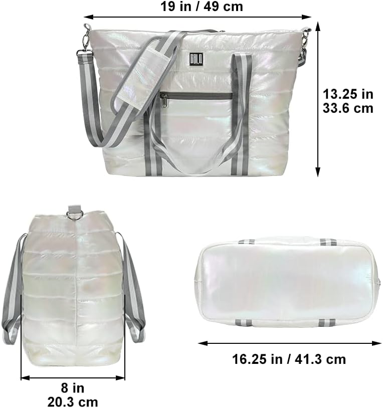 Women Tote Bag, Quilted Puffer Work Shoulder Bag with Laptop Compartment Trolley Sleeve, Large Puffy Travel Handbag - Image 7