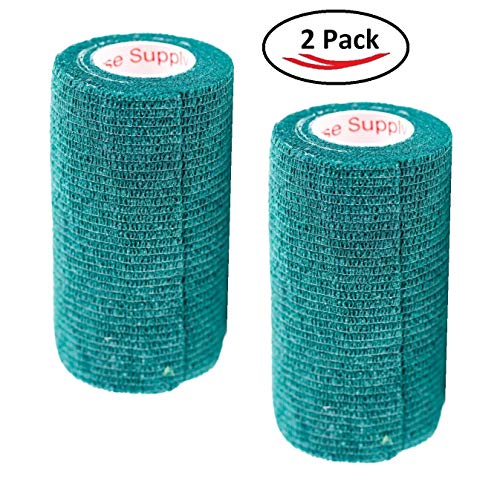 Image of Vet Wrap Tape (Hunter Green) (2 Pack) (4 Inch x 15 feet) Self Adhesive Adherent Adhering Cohesive Flex Self Stick Bandage Grip Roll Dog Cat Pet Horse
