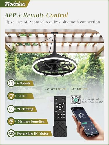 Image of Fanbulous 24 inch Outdoor Ceiling Fan with Light, Waterproof Caged Gazebo Fan | IP65, Weatherproof, Plug in, Remote, APP Control, 3CCT Dimmable, Outdoor Fan with Hanging Hook for Patio, Porch, Pergola