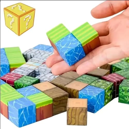 Image of SHAKTISM Magnetic Building Blocks Set for Kids, 27 PCS Magnetic Construction Cubes, Minecraft Style, Creative STEM Learning Toy, Educational Magnetic Building Set for Boys & Girls Age 3+