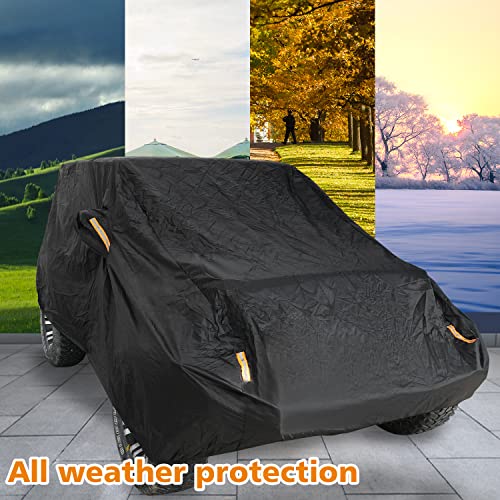 Image of Winunite Black Full Snow Car Cover Compatible with Jeep Wrangler CJ YJ TJ JK & JL 4-Door 2018 2019 2020 2021 2022 1965-2017 Rain Cover with Driver Door Zipper Outdoor Automobiles Covers
