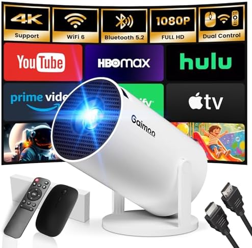 [App intégrée & 2026 Upgraded] Vidéoprojecteur 2026 Rétroprojecteur Portable Mini Projecteur Dual Contrôle WiFi 6 BT5.2 Supporte 4K 1080P Auto Keystone 180° Rotation Compatible avec HDMI/TV Stick/USB