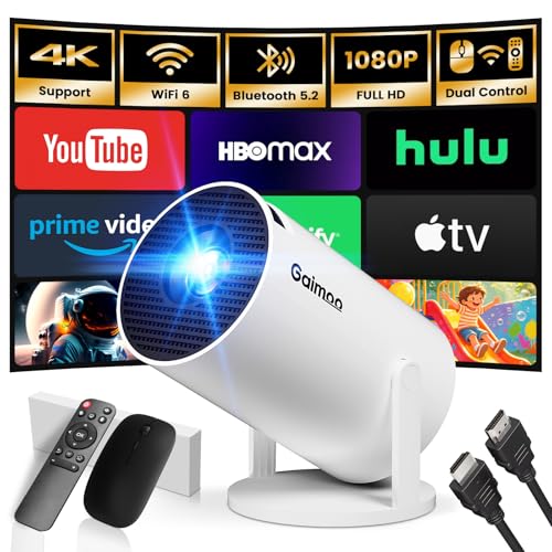 [App intégrée] Vidéoprojecteur 2026 Rétroprojecteur Portable Mini Projecteur Dual Contrôle WiFi 6 BT5.2 Supporte 4K 1080P Auto Keystone 180° Rotation Compatible avec HDMI/TV Stick/USB