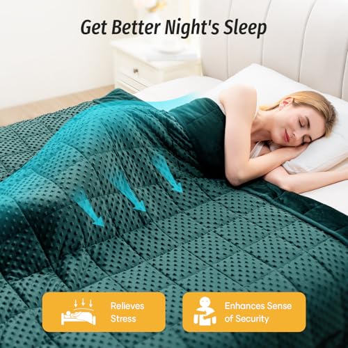 Image of Wemore Minky Dot Weighted Blanket for Adults Queen Size 15 lb, Soft Heavy Blanket for Stress Relief and Sleep Promotion, Breathable Blanket for All-Season with Glass Beads, Dark Green 60 x 80 inches