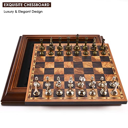Juego de ajedrez de madera Amerous 14 pulgadas con piezas metálicas miniatura 7