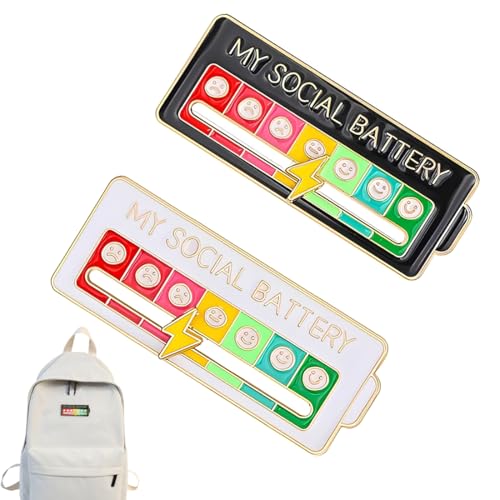 LAKJUOZ 2 Stück Soziale Batterie Pin,Slider Social Battery Badge,My Social Anstecker Pin Mein Sozialer Batterie-Pin-Slider Sozialer Batterie-Pin Lustige Emotionale Emaille-Pin Für 7 Tage Woche