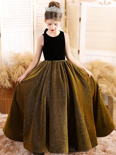 Sequins Flower Girl Dresses for Wedding Glitter Velvet Girls Pageant Dress Backless Formal Ball Gowns with Bow-Knot3