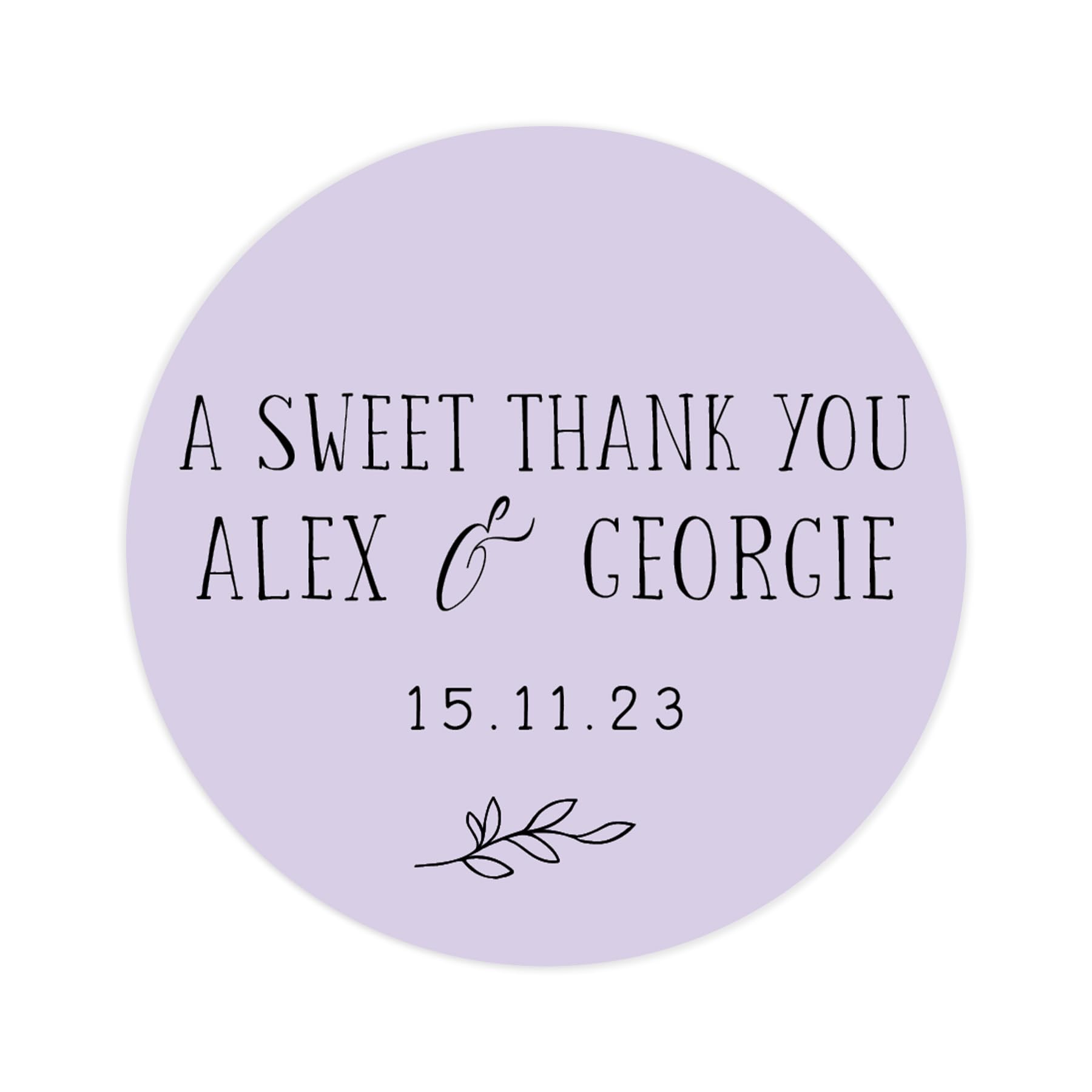 Personalised a sweet thank you wedding stickers | wedding labels | favor sticker | wedding favors thank you stickers | 35 round stickers - per sheet (Lilac)