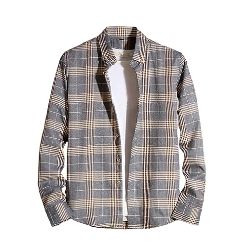 Camisas de hombre a rayas con cuello a rayas casual estilo simple y de moda ajuste ancho regular fit trabajo camisa de lino Slim verano de algodón para el ocio ligera Streetwear, gris, XXL